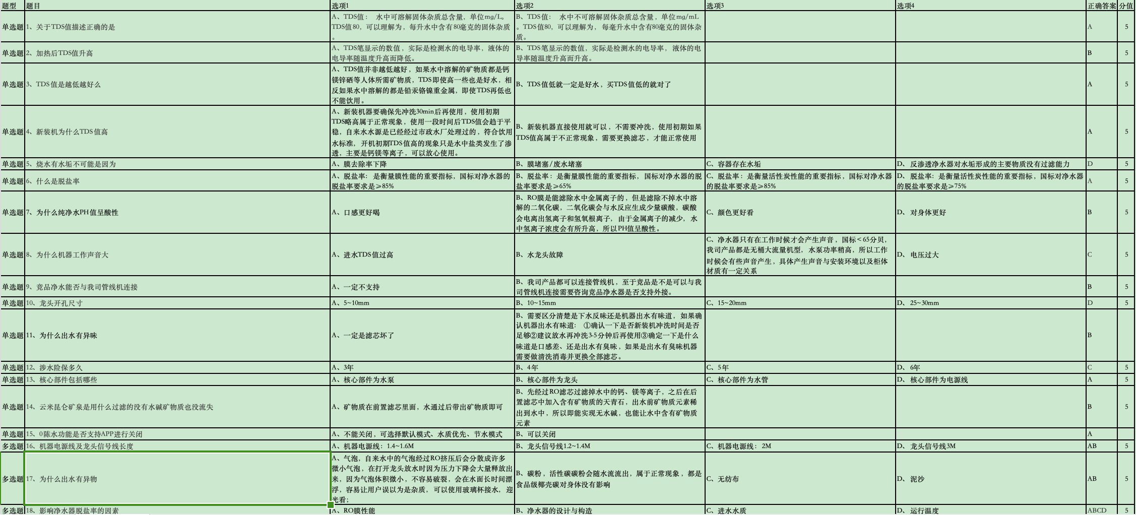 净水产品考试题库